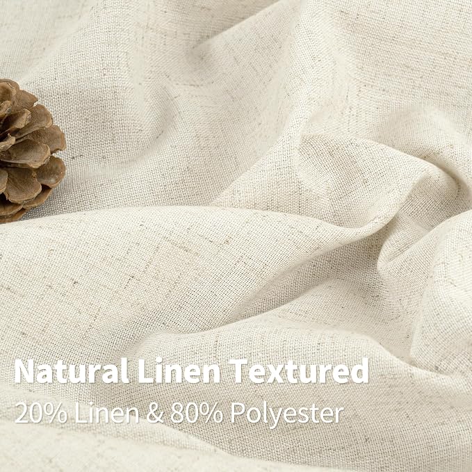 YoungsTex Linen Curtains 40 Inches Long, Short Drapes Light Filtering with Grommet Beige Natural Privacy for Bathroom Kitchen Windows, 42 X 40 Inch, 2 Panels