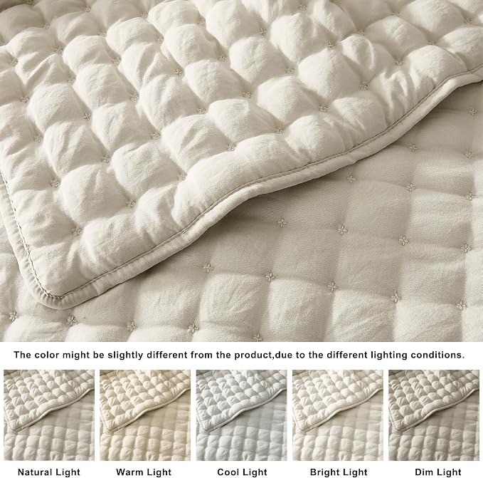 WDCOZY Beige King Size Quilt Bedding Sets with 2 Pillow Shams, Neutral Lightweight Soft Bedspread Coverlet, Quilted Blanket Thin Comforter Bed Cover for All Season, 3 Pieces, 104x90 inches