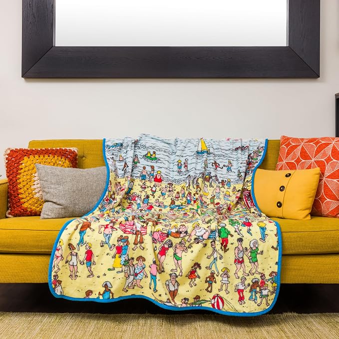 Silver Buffalo Where's Waldo Beach Edition, Fleece Throw Blanket, 45x60in | Soft and Cozy, 250 GSM