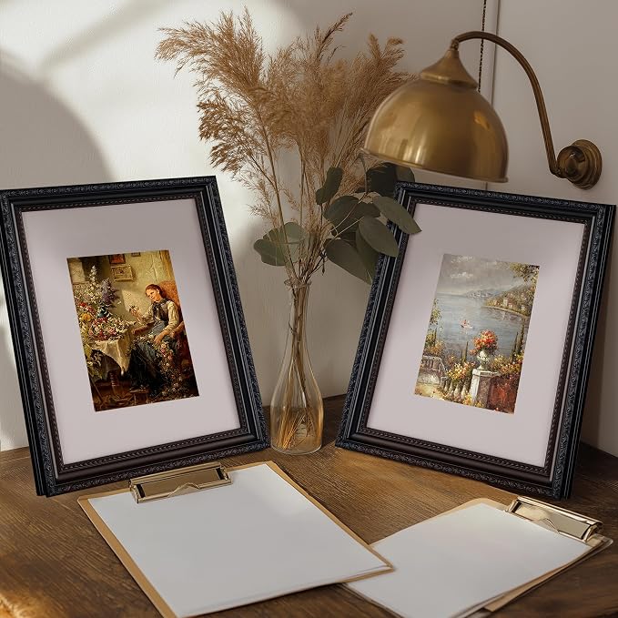 eletecpro 8x10 Vintage Picture Frame, Glass Cover, Black, 2-Pack