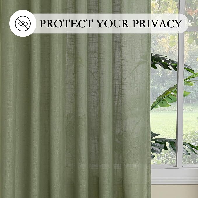 MYSKY HOME French Door Curtains for Closet Doorways, 72 Inches Long Sage Green Semi Sheer Drapes Light Filtering Curtain Panels Elegant Look for Classroom/Guestroom Windows, 50" x 72", 2 PCs