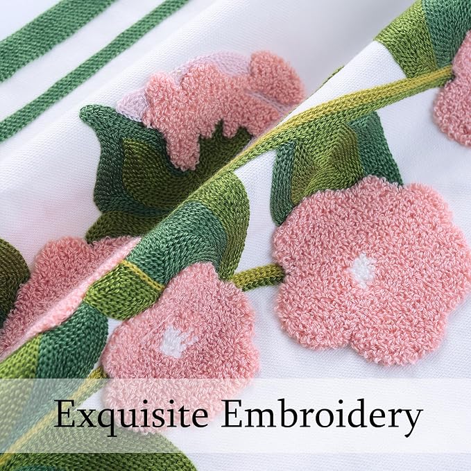 LUOYEHK Embroidered Throw Pillow Covers 18x18 Inch Set of 2 Pink Flower with Green Leaves Decorative Pillow Cases Spring Farmhouse Floral Cushion Covers for Couch Sofa Bed Living Room