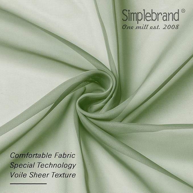 Simplebrand Sage Sheer Curtains 96 Inches Long, Light Filtering Rod Pocket Solid Color Window Sheer Curtain Panels, Elegant Curtains & Drapes for Living Room, Bedroom 2 Panels (Sage, 42" W x 96" L)