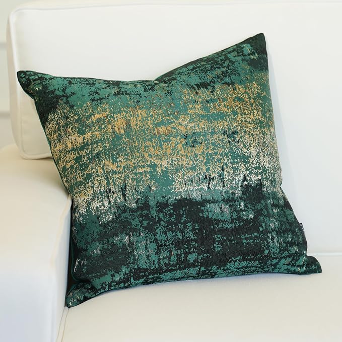 THE-TINOART Modern Christmas Throw Pillow Covers 24x24, Green and Gold Jacquard Woven Pillow Covers, Luxury Holiday Decor for Couch Sofa Bed
