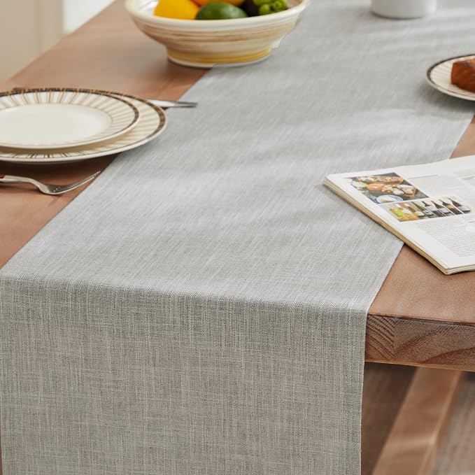 ZeeMart Rustic Cotton Linen Table Runner, 13x108 Inches Light Grey | Farmhouse Style Linen Table Runners 108 Inches Long, Washable Kitchen Dining Table Decoration for Home Party Decor