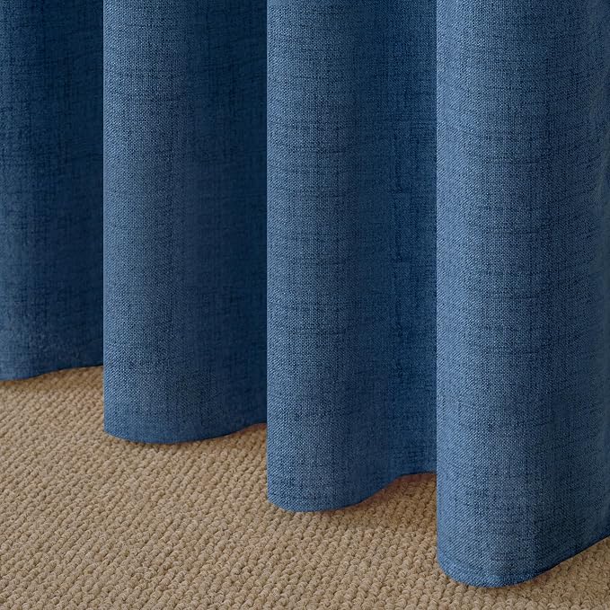 YoungsTex Navy Linen Curtains 90 Inch Length for Living Room, Dark Blue Semi Sheer Drapes with Rod Pocket Back Tab Light Filtering for Office Bedroom Windows, 2 Panels, 52 X 90 Inch