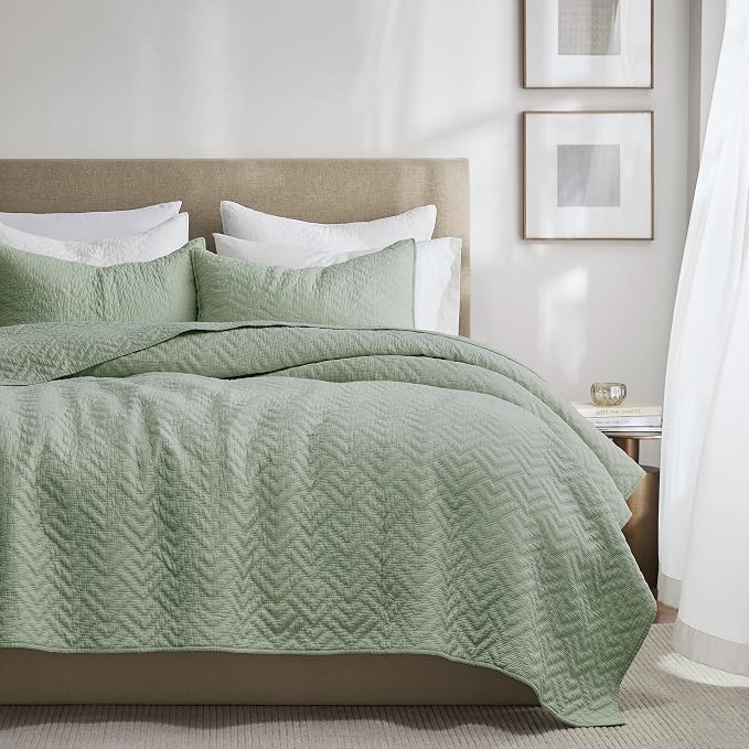 palassio 100% Cotton Textured Bedding Sets with 2 Pillow Shams，Sage Green California Cal King Size，3 Pieces