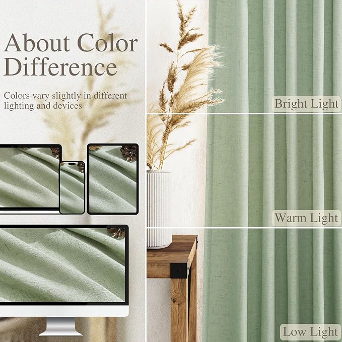 Mist Sage Linen Curtains 84 Inch Length 2 Panels Set for Living Room Rod Pocket Back Tab Light Filtering Window Drapes for Bedroom Dining Room Protect Privacy Modern Farmhouse Decor 52x84