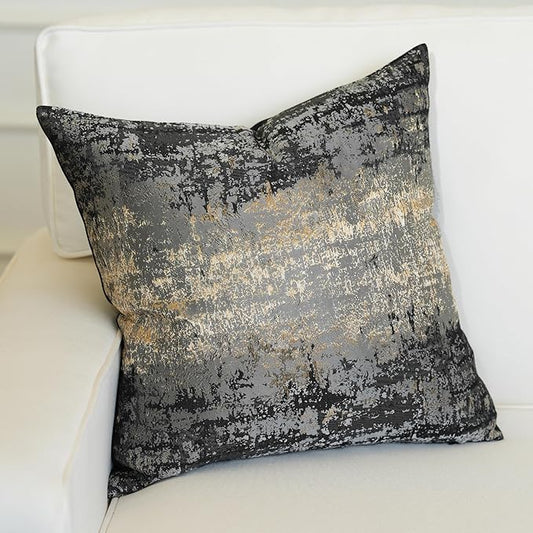 THE-TINOART Gold Splashed Industrial Modern Throw Pillow Covers 20x20, Slate Gray and Black Jacquard Woven Pillow Covers, Urban Textured Decor for Couch Sofa Bed