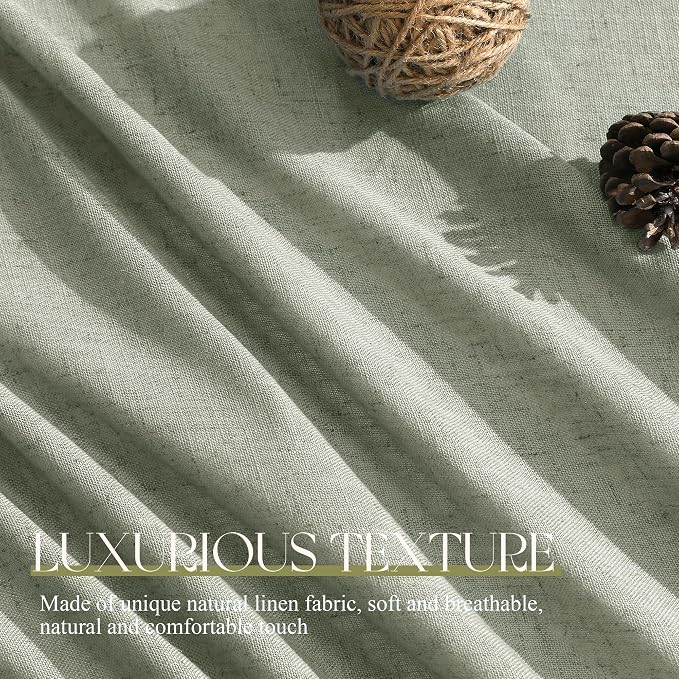 Jowels Sage Green Linen Curtains 63 Inch Long 2 Panels for Living Room | Light Filtering Semi Sheer Curtain, Back Tab Pocket Pleated Look, Boho Farmhouse Textured Privacy Drapes for Bedroom Window