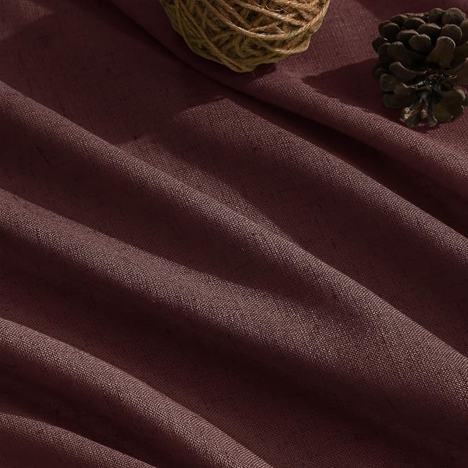 Reddish Brown Linen Curtains 84 Inch Length 2 Panels Set for Living Room Back Tab Light Filtering Semi Sheer Curtain for Bedroom Farmhouse Drapes, 52x84 Inch, 2 Panels
