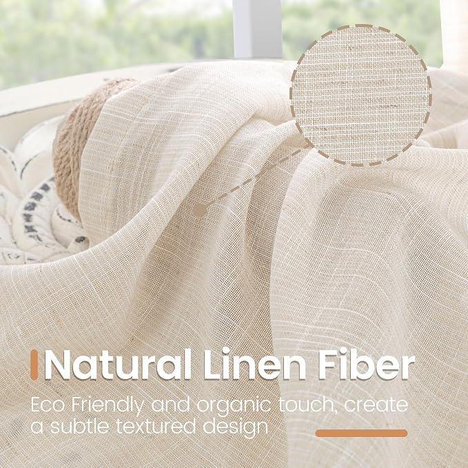 BGment Oatmeal Linen Semi Sheer Curtains 72 Inch Length for Living Room - Rod Pocket Light Filtering Window Drapes Natural Textured for Bedroom Farmhouse Lightweight, 2 Panels Set, 52 X 72 Inch