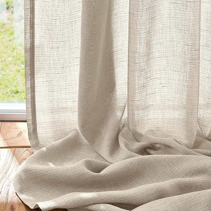 jinchan Linen Curtains Light Filtering Back Tab 100x96 Inch 1 Panel | Semi Sheer Curtains 96 inch length for Bedroom Living Room, Modern Farmhouse Drapes with Rod Pocket, Natural Boho Curtains
