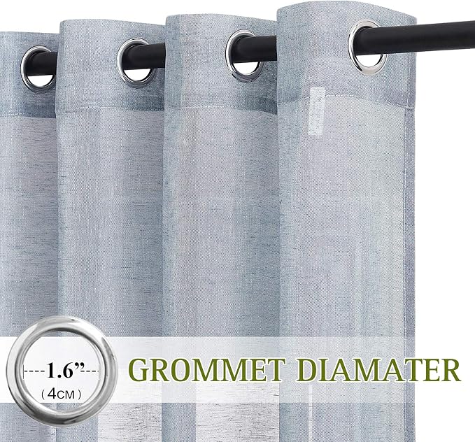 NICETOWN Sheer Curtains Flax Texture for Bedroom, Retro Grommet Top Linen Textured Semitransparent Privacy Window Treatment Light Filter for Living Room, 52" W x 108" L, Set of 2, Sea Mist