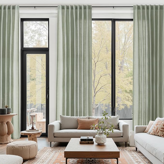 Desert Sage Linen Curtains for Living Room 126 Inches Long Light Filtering Semi Sheer Curtain Back Tab Rustic Farmhouse Decor Elegant Drapes Floor to Ceiling High Window for Bedroom 52x126, 2 Panels