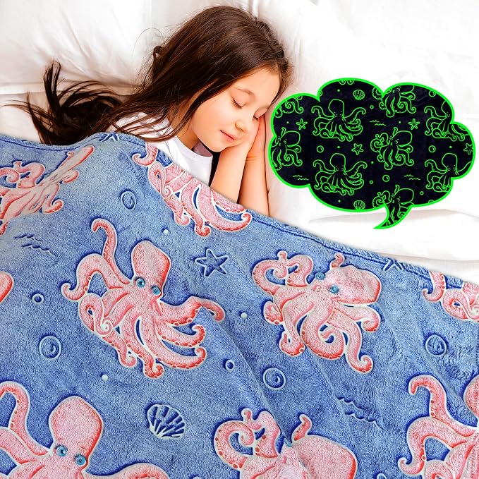 GEULAY Twin Size Octopus Blanket, Pink Blue, 60"x80"