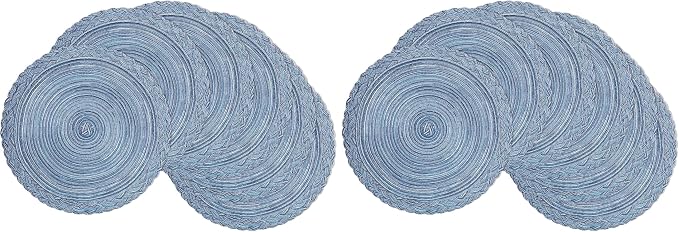 SHACOS Round Placemats Set of 6 Woven Kitchen Table Mats 15 inch Circle Braided Border Washable Cotton Polyester Place Mats, Multicolor Blue Grey (Pack of 2)
