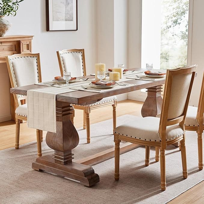 ZeeMart Linen Checked Farmhouse Table Runner, 13x90 Inches Neutral Beige | Raised Grid Design, Rich Woven Texture, Linen Blend Table Runners 90 Inches Long, Machine Washable, Boho Home Kitchen Decor