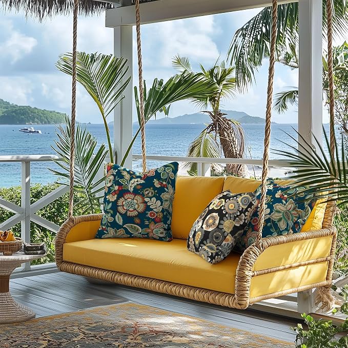 Outdoor Throw Pillow Covers 18”x18”, Decorative Pillow Covers for Patio Furniture, Modern Cushion Cases for Garden Couch Home Sofa Bed Office Chair, Pack of 2,Black Yellow Crosby