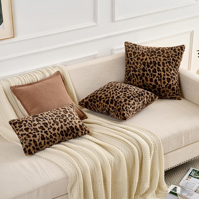 GALMAXS7 Cheetah Pillow Covers Leopard Throw Pillow Covers Set of 2, 12x20 | Faux Fur Throw Pillow Covers Leopard Couch Pillow Covers Fluffy Soft Decorative for Home Living Room Bedroom