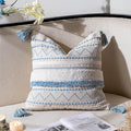 BlissBlush Decorative Throw Pillow Covers 20x20 Combo Set of 2 Square Coastal Blue Boho Accent Pillowcase Tassels Farmhouse Cushion for Couch Sofa Bedroom Living Room Home Décor Cover ONLY
