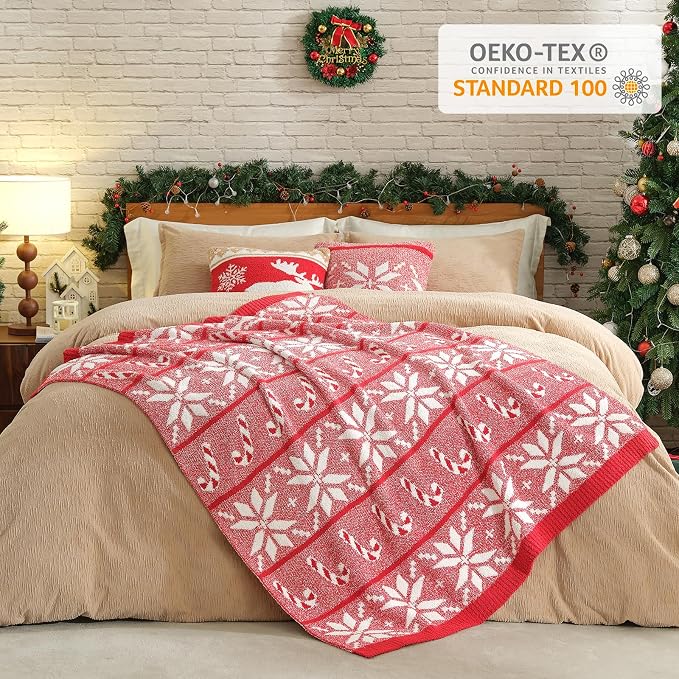 Snuggle Sac Christmas Snowflake Throw Blanket for Couch 50x60 inches, Ultra Soft Cozy Fuzzy Gift Throws, Reversible Fluffy Warm Decorative Blankets for Couch, Sofa and Bed for Xmas