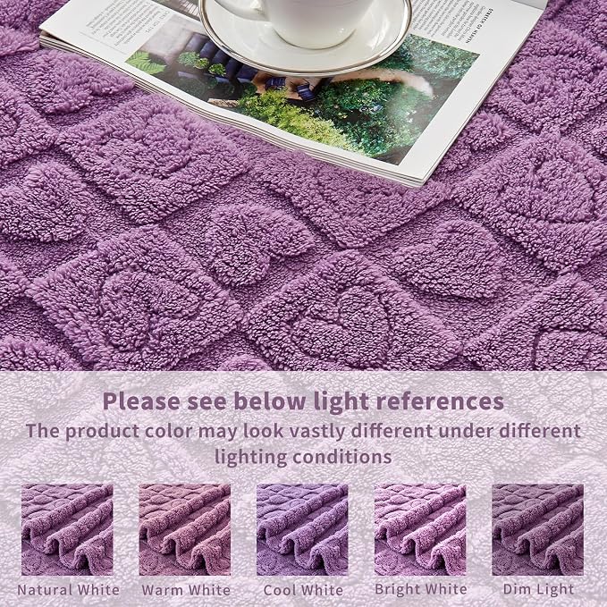 FY FIBER HOUSE Throw Blankets with Heart Checkered,Soft Warm Blankets for Lover Mom Father Gifts,Washable Lightweight Fuzzy Blanket for Couch Sofa Bed Office All Season(Lavender,90"x90")