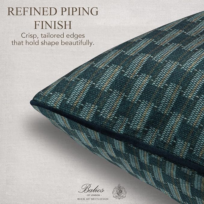 Balios Velvet Pillow Covers Set of 2, Decorative Cushion Covers for Sofa Couch, Hidden Zip, Covers Only, London Design – 18" x 18" (45 x 45 cm), Stonepath Weave in Midnight Blue
