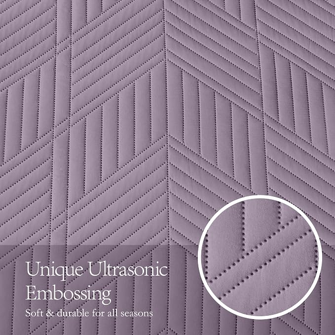 Davulos Full/Queen Quilt Set in Grayish Purple,Soft Reversible Microfiber Bedspread for All-Season Use,Lightweight Coverlet with Modern Geometric Pattern (1 Quilt, 2 Pillow Shams)
