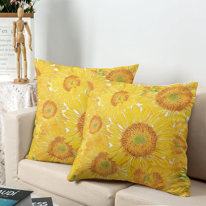 Sunflower Pillow Covers Floral Throw Pillow Covers 24x24 Yellow Pillow Case Flowers Double Sided Printing Cushion Case for Living Room Couch Sofa Set of 2