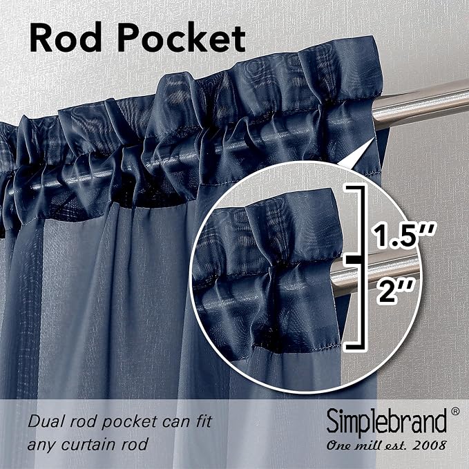 Simplebrand Navy Short Sheer Curtains 45 Inch Length for Small Windows, Rod Pocket 2 Panels Set Solid Voile Drapes Window Sheer Curtains for Bedroom Bathroom Kids Room Kitchen, 42x45 Inch, Navy