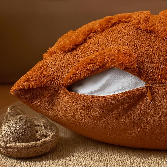 Fall Decorations for Home,Fall Throw Pillow Covers 18"x18" Set of 2, Caramel Farmhouse Thanksgiving Pumpkin Pillows Decorative, Faux Fur Pillow Covers for Couch Bed Room