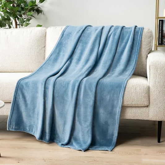 PAVILIA Fleece Blanket Throw Twin Size | Super Soft, Plush, Luxury Flannel Throw | Lightweight Microfiber Blanket for Sofa Couch Bed (Dusty Blue, 60x80 inches)