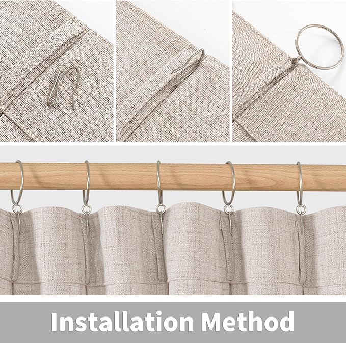 YoungsTex Natural Linen Curtains 40 Inch Length for Kitchen Window, Short Semi Sheer Drapes Light Filtering for Cafe Bathroom Window, 2 Panels, 40 X 40 Inch