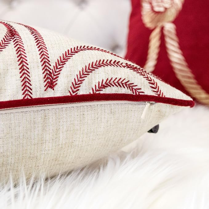 Embroidery Linen Throw Pillow Cover, Merry Christmas Series Holiday Flow Luxury Soft Fuzzy Cozy Warm Slik Gift Square Couch Cushion Pillow Case 20 x 20 Inch, Cover Only