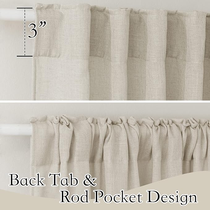 RYB HOME Linen Semi Sheer Curtains for Bedroom Living Room 84 inches Long | Light Filtering Privacy, Textured Burlap, Dining Room Sunroom Patio Door, Rod Pocket & Back Tab, W52 x L84, 2 Panels, Angora