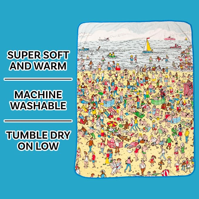 Silver Buffalo Where's Waldo Beach Edition, Fleece Throw Blanket, 45x60in | Soft and Cozy, 250 GSM