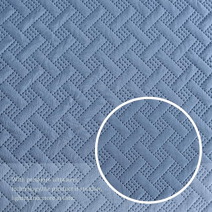 FLYMME Bluish Grey Twin Quilt Bedding Set Thin Lightweight Bedspreads,Soft Microfiber Bed Coverlet for All Season (1 Quilt, 1Sham)