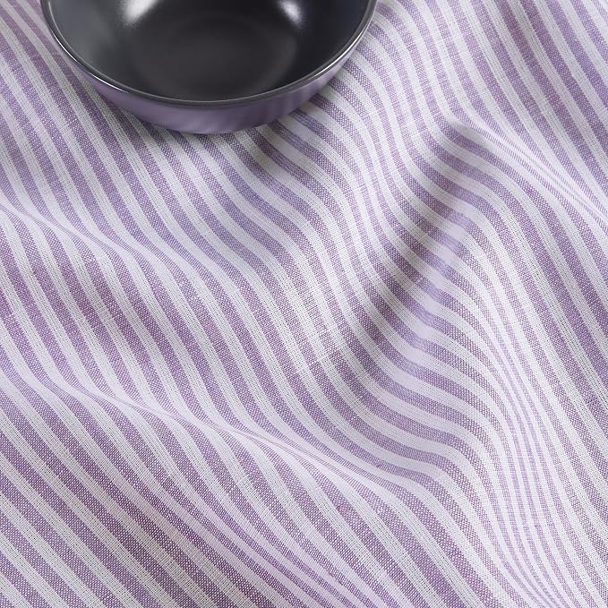Solino Home 100% Linen Table Runner, 14 x 60 in, Lavender and White Striped | Narrow Stripe, dresses up dining tables for everyday meals, woven stripe, European flax fibres, soft, OEKO-TEX Certified