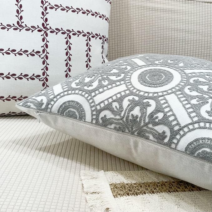 Slow Cow Embroidery Decorative Throw Pillow Cover Cushion Cover for Couch Sofa 18 x 18 Inches Canvas Embroidery Grey