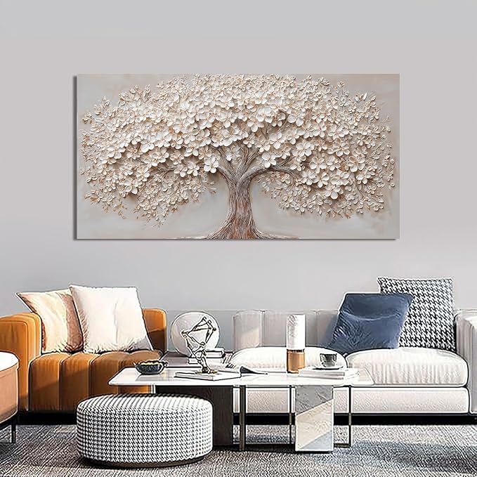 Canvas Wall Art Decor Prints Oversized Wall Art Pictures for Living Room Large Tree of Life Wall Art Decor Canvas Art Wall Decor Modern White Wall Art Prints Artwork for Walls Bedroom Office Decor 35" X 70"