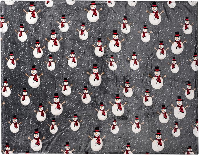 PAVILIA Christmas Snowman Throw Blanket | Grey Christmas Fleece Blanket | Soft, Plush, Warm Winter Cabin Throw, 60x80 (Grey Snowman)