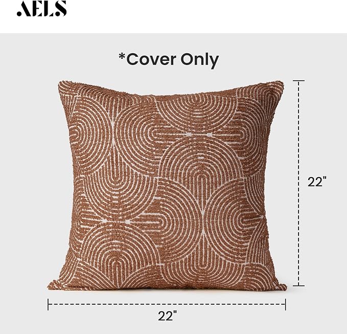 AELS Boho Decorative Textured Throw Pillow Covers 22x22, Modern Mid Century Rainbow Tufted Pillow Case, Farmhouse Rustic Geometric Woven Cushion Case for Bed Couch Sofa, Burnt Orange