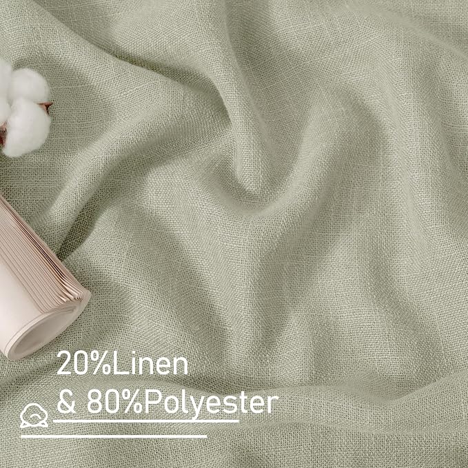 Linen Sheer Curtains for Living Room 84 Inch Length 2 Panels Set | Sage Grey, Light Filtering, Curtains for Bedroom, Neutral Rustic, Farmhouse Boho Panels, Bronze Grommet, 52 x 84 Inch