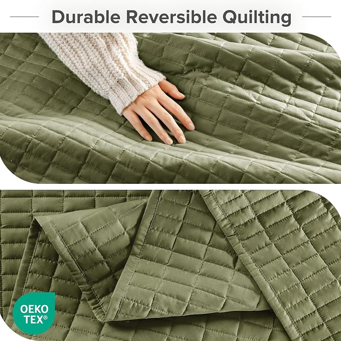 Comfort Spaces Kienna King Quilt Bedding Set 3 Piece, 104"x90" Olive Green | Soft Cozy Lightweight Summer Coverlet Cal King, Quilted Bedspreads Extra Layer, Modern Casual Bedroom Decor, OEKO-TEX