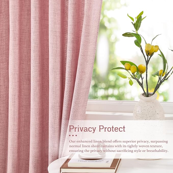 RYB HOME Living Room and Dining Room Curtains 95 inches Long | Light Filtering, Weave Textured, Rod Pocket, Peach Blush, W52 x L95, 2 Panels Set