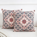 Boho Throw Pillow Covers 18x18 Set of 2 Red Blue Rustic Geometric Decorative Cushion Covers with Hidden Zipper, Soft Polyester Double Sided Machine Washable, No Insert