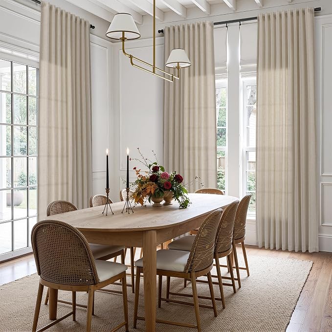 Linen Curtains 90 Inches Long for Living Room Semi Sheer Light Filtering Curtain Back Tab Rod Pocket Neutral Boho Modern Farmhouse Decor Window Drapes for Bedroom 52x90 2 Panels Cobblestone