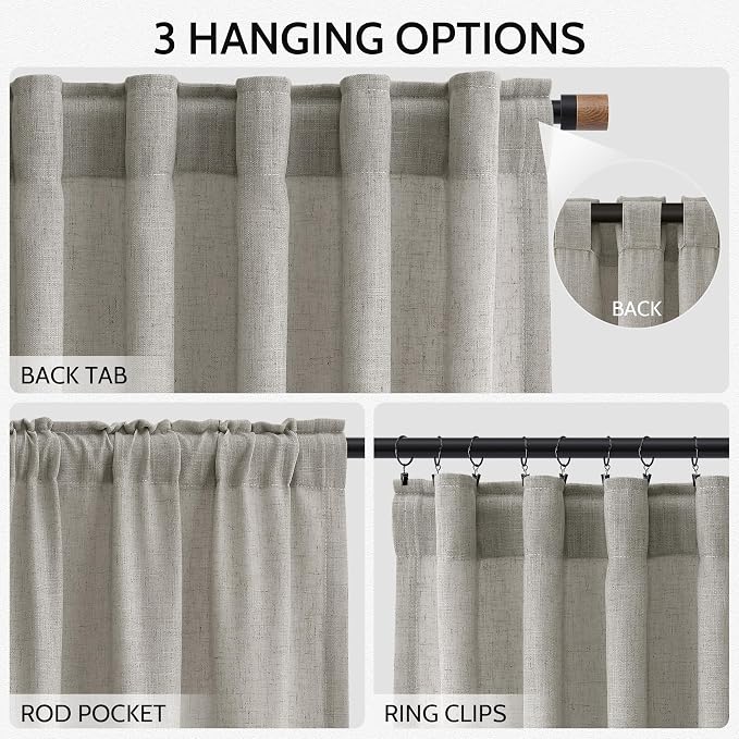 Silver Grey Linen Curtains 108 Inches for Living Room Extra Long Back Tab Curtain Neutral Farmhouse Light Filtering Semi Sheer Linen Drapes Ceiling to Floor for Large Window Office 9 FT,2 Panels