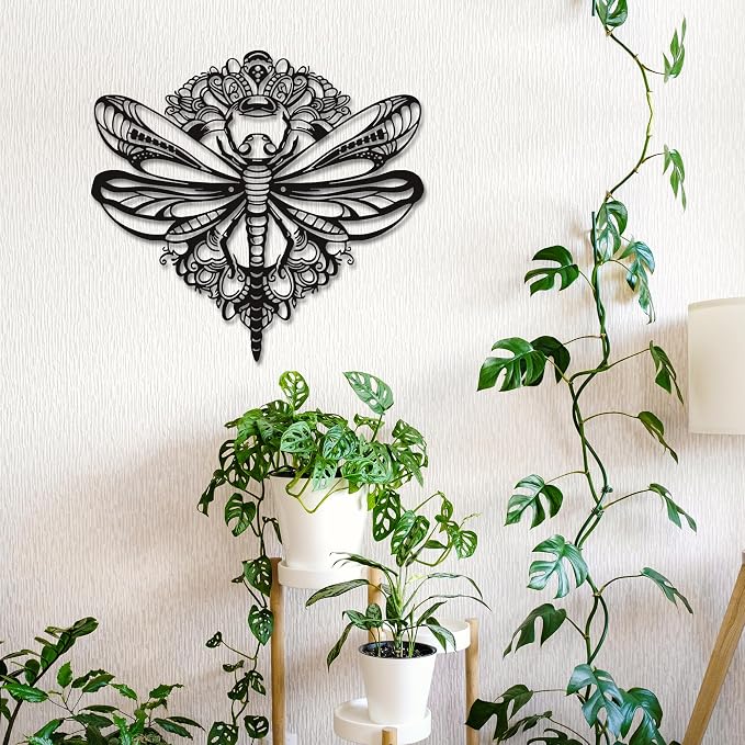 Rajukit Floral Dragonfly Metal Wall Art for Patio Garden | Elegant indoor outdoor decor weather resistant accent details perfect for patio garden living room premium dragonfly hanging